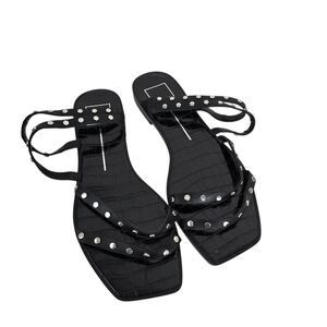 Dolce Vita Black Izabel Studded Strappy Flat Sandals Size 10 Square Toe
